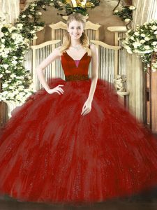 Tulle Sleeveless Floor Length Quinceanera Dresses and Beading and Ruffles