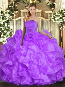 Lavender Strapless Lace Up Ruffles Sweet 16 Quinceanera Dress Sleeveless