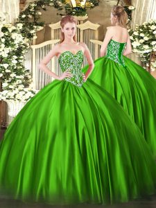 Green Ball Gowns Sweetheart Sleeveless Satin Floor Length Lace Up Beading Custom Made