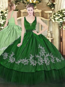 Floor Length Dark Green Sweet 16 Dress Straps Sleeveless Zipper
