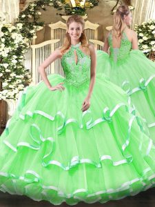 Elegant Floor Length Lace Up Military Ball Dresses for Military Ball and Sweet 16 and Quinceanera with Beading and Ruffles