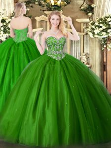 Eye-catching Beading Quinceanera Dresses Green Lace Up Sleeveless Floor Length