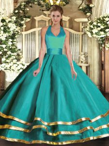 Graceful Turquoise Sleeveless Tulle Lace Up Sweet 16 Dresses for Military Ball and Sweet 16 and Quinceanera