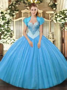 Aqua Blue Sweetheart Neckline Beading Military Ball Gowns Sleeveless Lace Up