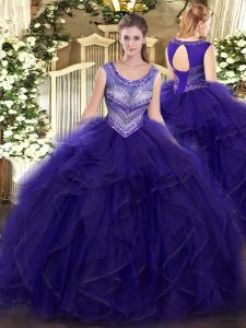 Purple Quinceanera Gown Sweet 16 and Quinceanera with Beading and Ruffles Scoop Sleeveless Lace Up