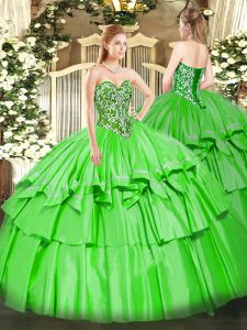 Beading and Ruffled Layers Quinceanera Dresses Lace Up Sleeveless Floor Length
