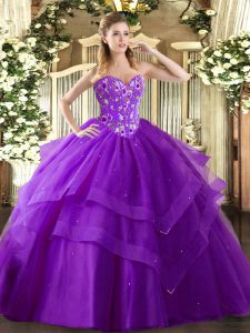 Sweetheart Sleeveless Tulle Quinceanera Dress Embroidery and Ruffled Layers Lace Up