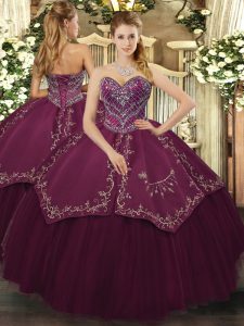 Burgundy Sweetheart Lace Up Beading and Pattern Quinceanera Gown Sleeveless