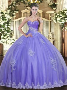 Lavender Lace Up Sweetheart Beading and Appliques Quince Ball Gowns Tulle Sleeveless