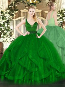 Fine Floor Length Dark Green Quinceanera Dress Straps Sleeveless Zipper