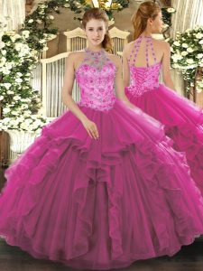 Perfect Floor Length Ball Gowns Sleeveless Fuchsia Sweet 16 Dresses Lace Up