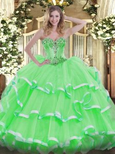 Floor Length Lace Up 15th Birthday Dress for Sweet 16 and Quinceanera with Beading and Ruffles