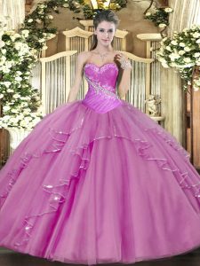Tulle Sweetheart Sleeveless Lace Up Beading Sweet 16 Quinceanera Dress in Lilac
