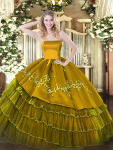 Organza and Taffeta Sleeveless Floor Length Quinceanera Dresses and Embroidery and Ruffled Layers