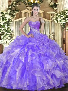 Lavender Sweetheart Lace Up Beading and Ruffles Sweet 16 Quinceanera Dress Sleeveless