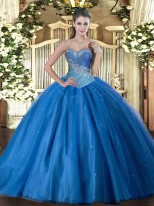 High End Floor Length Ball Gowns Sleeveless Blue Sweet 16 Dress Lace Up