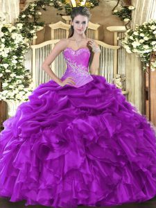 Super Sleeveless Beading and Ruffles and Pick Ups Lace Up Quince Ball Gowns