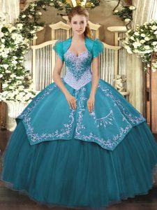 Fine Sweetheart Sleeveless Satin and Tulle 15th Birthday Dress Beading and Embroidery Lace Up