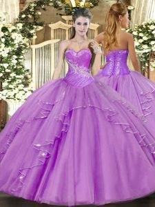 Captivating Sleeveless Beading and Ruffles Side Zipper Quince Ball Gowns
