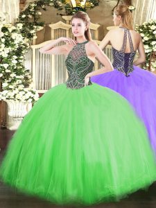 Fitting Sleeveless Tulle Lace Up Quinceanera Gowns for Military Ball and Sweet 16 and Quinceanera