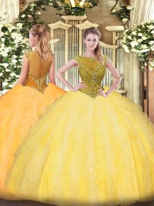 Fabulous Floor Length Gold Ball Gown Prom Dress Scoop Sleeveless Zipper