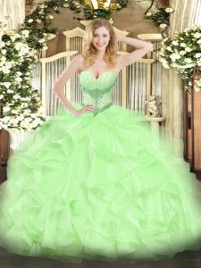 Dramatic Yellow Green Organza Lace Up Quinceanera Dress Sleeveless High Low Beading and Ruffles
