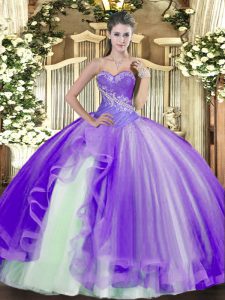 High Class Sweetheart Sleeveless Tulle Sweet 16 Quinceanera Dress Beading and Ruffles Lace Up