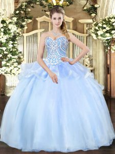 Light Blue Sweet 16 Dresses Military Ball and Sweet 16 and Quinceanera with Beading Sweetheart Sleeveless Lace Up