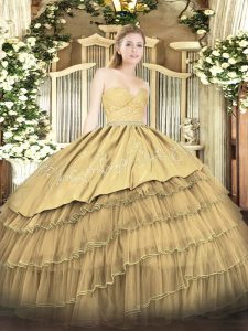 Organza and Taffeta Sleeveless Floor Length Vestidos de Quinceanera and Beading and Lace and Embroidery and Ruffled Layers