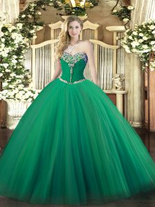 Fashion Turquoise Ball Gowns Beading Vestidos de Quinceanera Lace Up Tulle Sleeveless Floor Length