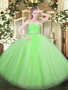 Tulle Sweetheart Sleeveless Zipper Beading and Lace Ball Gown Prom Dress in