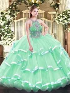 Amazing Apple Green Sleeveless Tulle Lace Up Quinceanera Dresses for Military Ball and Sweet 16 and Quinceanera