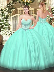 Satin Sweetheart Sleeveless Lace Up Beading Military Ball Gowns in Apple Green