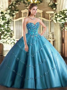 Amazing Sleeveless Appliques and Embroidery Lace Up Quince Ball Gowns