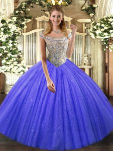 Beading Sweet 16 Quinceanera Dress Blue Lace Up Sleeveless Floor Length