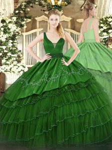 Straps Sleeveless Organza and Taffeta Sweet 16 Quinceanera Dress Beading and Embroidery and Ruffled Layers Zipper