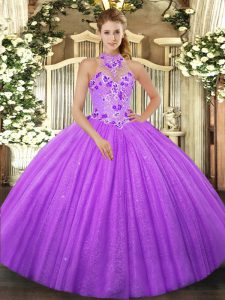 Luxury Floor Length Ball Gowns Sleeveless Lavender Quinceanera Gowns Lace Up