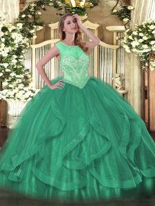 Most Popular Turquoise Quinceanera Dress Sweet 16 and Quinceanera with Beading and Ruffles Scoop Sleeveless Lace Up