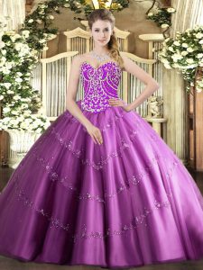 Tulle Sweetheart Sleeveless Lace Up Beading and Appliques Military Ball Dresses For Women in Lilac