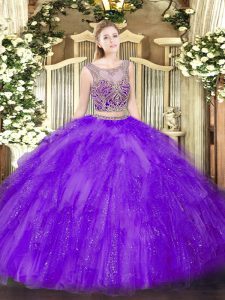 Floor Length Lavender Ball Gown Prom Dress Scoop Sleeveless Lace Up