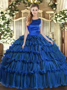 Fabulous Royal Blue 15th Birthday Dress Military Ball and Sweet 16 and Quinceanera with Ruffled Layers Scoop Sleeveless Lace Up
