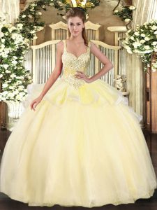 Beading Quinceanera Gown Gold Lace Up Sleeveless Floor Length