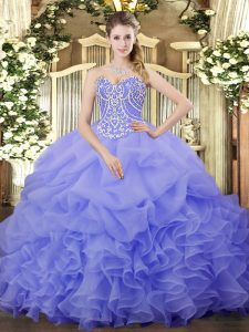 Gorgeous Beading and Ruffles and Pick Ups 15 Quinceanera Dress Lavender Lace Up Sleeveless Floor Length