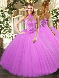 Lilac Sleeveless Tulle Lace Up Sweet 16 Quinceanera Dress for Sweet 16 and Quinceanera