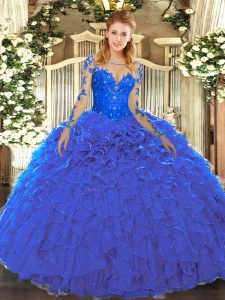 Long Sleeves Lace Up Floor Length Lace and Ruffles 15 Quinceanera Dress