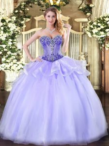 Lovely Floor Length Lavender Sweet 16 Dresses Organza Sleeveless Beading
