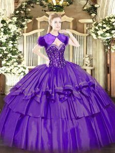 Wonderful Floor Length Lace Up Sweet 16 Quinceanera Dress Purple for Military Ball and Sweet 16 and Quinceanera with Beading and Ruffled Layers