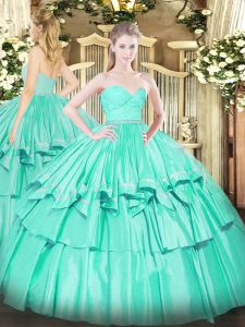 Fabulous Turquoise Sleeveless Organza Zipper Vestidos de Quinceanera for Military Ball and Sweet 16 and Quinceanera