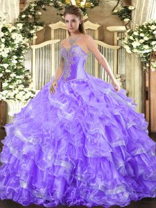 Glamorous Lavender Sleeveless Organza Lace Up Sweet 16 Dresses for Military Ball and Sweet 16 and Quinceanera