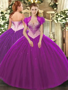 Chic Sweetheart Sleeveless Lace Up Sweet 16 Dress Eggplant Purple Tulle